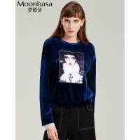 Moonbasa/梦芭莎 时尚休闲女装人物画珠饰丝绒长袖小衫