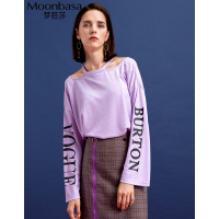 Moonbasa/梦芭莎 领口镂空喇叭袖印花百搭T恤