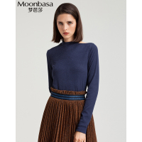 Moonbasa/梦芭莎 时尚休闲高领露肩百搭T恤针织衫