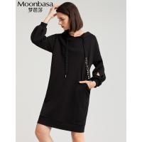 Moonbasa/梦芭莎 休闲时尚百搭灯笼袖直身连帽卫衣连衣裙