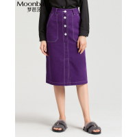 Moonbasa/梦芭莎 百搭直身型斜纹牛仔中长裙