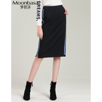Moonbasa/梦芭莎 时尚休闲罗纹装饰边半长裙