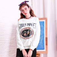 日韩时尚花纱肌理面料字母植物印花长袖圆领宽松卫衣