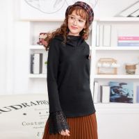 日韩拼蕾丝下摆开叉精美口红胸针装饰卫衣