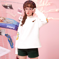 日韩休闲精美花瓣小章仔花圈印花下摆开叉卫衣