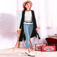 日韩时尚肌理感坑条镂空设计高开叉开襟外套