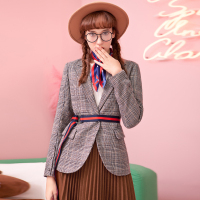 日韩时尚经典复古格子文艺西装外套