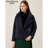 Moonbasa/梦芭莎 时尚优雅落肩翻驳领侧开衩拼织带口袋外套
