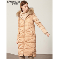 Moonbasa/梦芭莎 时尚长款合身貉耗子毛带帽中长款羽绒服