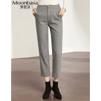 Moonbasa/梦芭莎 时尚优雅百搭收身显瘦人字纹羊毛九分裤