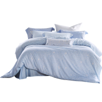 梦洁家纺 梦洁美颂出品缎纹印花绣花四件套浣溪沙1.5m1.8m床简约蓝色柔然套件床品