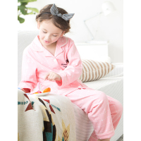 红豆居家儿童家居服套装纯棉女童中大童粉格印花长袖睡衣套装