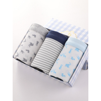 红豆居家儿童内裤男童中大童宝宝三条礼盒装平角短裤灰蓝系