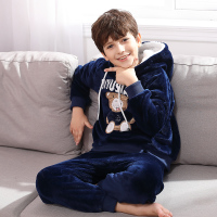 红豆居家(Hodohome)中大童家居服套装秋季男童女童B类加绒加厚睡衣儿童法兰绒居家服两件套