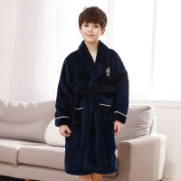红豆居家(Hodohome)中大童家居服套装2018年秋季男童B类法兰绒睡袍男孩加厚居家浴袍