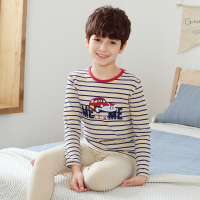 红豆居家(Hodohome)中大童内衣系列男童B类彩棉圆领卡通条纹保暖内衣套装