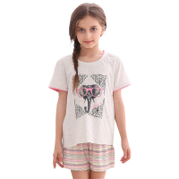 红豆居家(Hodohome)儿童家居服套装女童全棉简约短袖睡衣套装