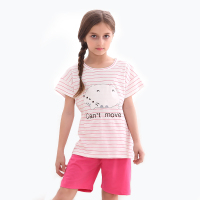 红豆居家(Hodohome)春夏儿童家居服套装女童全棉印花针织短袖睡衣套装