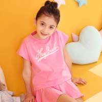 红豆居家(Hodohome)夏季女童棉氨粉色短袖睡衣儿童家居服套装