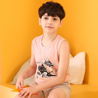 红豆居家(Hodohome)儿童家居服套装夏季男童薄款棉氨卡通印花圆领背心套装