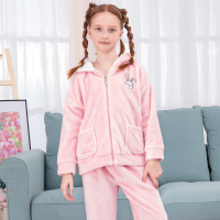 红豆居家新款秋冬季女童加厚法兰绒睡衣中大童女孩家居服套装