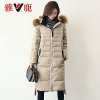 yaloo/雅鹿2018新款中长款羽绒服大毛领连帽羽绒服