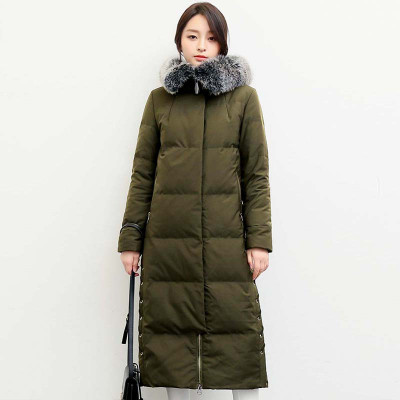 yaloo/雅鹿2018新款简约时尚大码大毛领鸭绒外套女中长款羽绒服