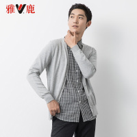 yaloo/雅鹿开衫男秋季款纯色V领针织打底衫青年男士外穿春秋毛衣