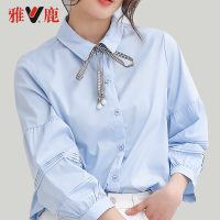 yaloo/雅鹿2019春夏新款韩版衬衫女时尚气质百搭蝴蝶结系带白色