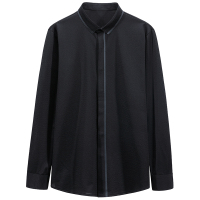 yaloo/雅鹿长袖衬衫男2019春装新款中青年男士打底休闲黑色衬衣