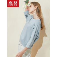 高梵(GOLDFARM)春夏时尚纯色宽松七分袖T恤女士短拼接韩版上衣女装