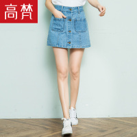 高梵2018新款牛仔短裙纽扣口袋小A版夏季学生休闲女士时尚半身裙