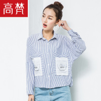 高梵(GOLDFARM)女款衬衫时尚落肩袖大口袋条纹衬衫舒适宽松拼接女装潮