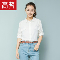 高梵(GOLDFARM)女装衬衫女时尚百搭韩版可卷袖衬衣修身
