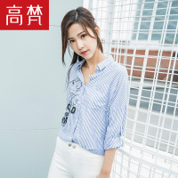 高梵(GOLDFARM)衬衫时尚卡通印花条纹衬衫女甜美可爱学院风女装潮
