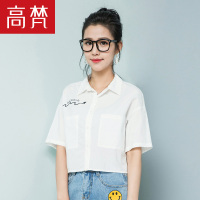 高梵(GOLDFARM)女衬衫时尚百搭印花衬衫女短袖学院风工作服职业女装