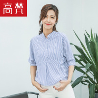 高梵(GOLDFARM)衬衫条纹衬衫女七分袖宽松韩版复古文艺休闲百搭