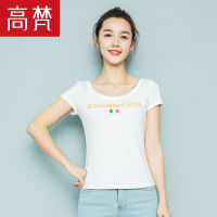 高梵2018新款T恤基础款字母印花修身圆领T恤休闲百搭韩版体恤潮