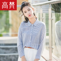高梵(GOLDFARM)女衬衫女条纹衬衫女长袖休闲韩版学生上衣女衬衣