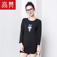 高梵2018新款连衣裙中长款连衣裙女圆领卡通印花打底衫女长袖