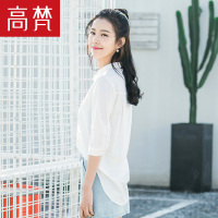 高梵(GOLDFARM)衬衫白衬衫女七分袖个性纯棉清新时尚休闲女装