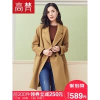 高梵(GOLDFARM)秋冬韩版中长款毛呢外套落肩袖双面呢100%羊毛大衣女