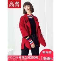 高梵(GOLDFARM)秋季韩版潮短款双面呢100%羊毛大衣落肩袖女士秋冬毛呢外套