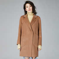 高梵(GOLDFARM)纯色简洁个性女士中长款保暖双面呢100%羊毛呢子女式毛呢大衣