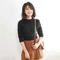 高梵(GOLDFARM)时尚圆领修身长袖女士套头针织衫