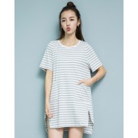 高梵时尚开叉条纹连衣裙