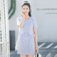 高梵(GOLDFARM)夏季女式条纹短袖连衣裙时尚韩版连衣裙