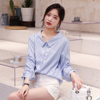 高梵(GOLDFARM)2019春装新款格子衬衫女韩版宽松休闲条纹衬衫娃娃领衬衣长袖