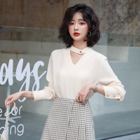 高梵(GOLDFARM)2019春装新款女装宽松显瘦上衣雪纺衫女长袖镂空衬衫洋气衬衫