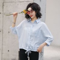 高梵(GOLDFARM)2019春夏新款女装韩版九分袖宽松纯色蝠袖衬计感小众衬衣